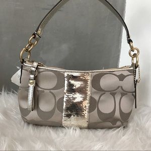 Coach monogram shoulder bag with gold sequins